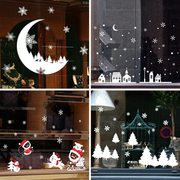 Noel Pencere Çıkartmaları Ay Kar Tanesi Geyik Noel Ağacı Sticker Merry Christmas Süslemeleri Ev için Navidad 2022 Noel Süsler