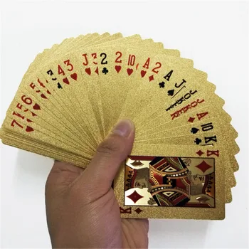24 K Altın Iskambil Kartları Poker Oyunu Güverte Altın Folyo Poker Seti Plastik Sihirli Kart Su Geçirmez Kartları Sihirli