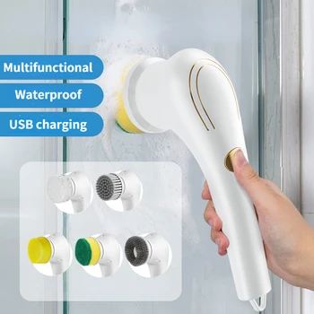 Çok fonksiyonlu Elektrikli Temizleme Fırçası 5-in-1 USB şarj Banyo El Küvet Fırçası Yıkama mutfak fayansı Temizleme Aracı takımı