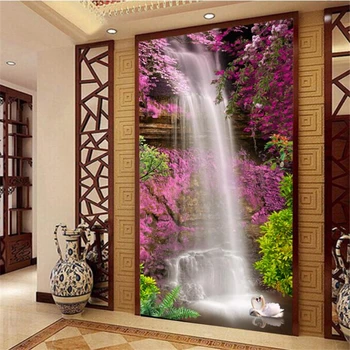 Beibehang 3D Duvar Kağıdı Estetik Falls Kuğu Pembe Çiçek Vestel Arka Plan Duvar Galerisi Arka Plan Duvar kağıdı duvarlar için 3 d