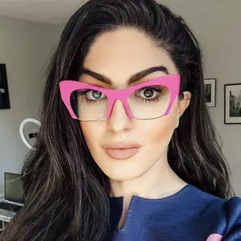 Kedi göz Güneş gözlüğü moda Yarım çerçeve Güneş gözlüğü kadın düz gözlük çerçeve kişilik Retro Gözlük