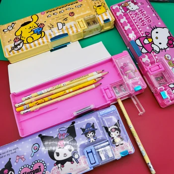 Kawaii Sanrios Kuromi Benim Melody Cinnamonroll Karikatür kalem kutusu kalemtıraş ile Plastik kırtasiye malzemesi saklama kutusu hediye