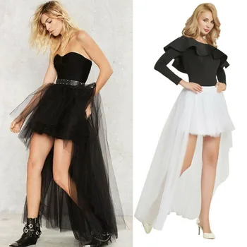 Kayotuas Kadınlar Etek Katmanlar Tül Prenses Kız Asimetrik Yüksek Bel Katı Gevşek Bale Tutu Siyah Beyaz Gelinlik Clubwear