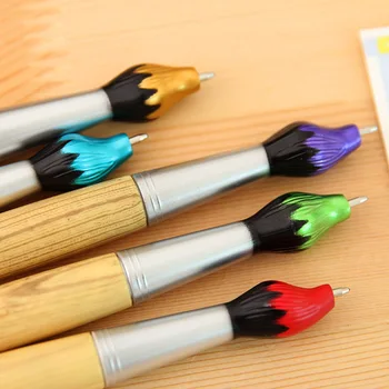 5 Adet Yenilik Fırça Şekli Ahşap Tükenmez Kalem Sevimli Mavi Mürekkep Yazma Kalemler Ofis Okul Malzemeleri Öğrenci Öğretmen Kırtasiye