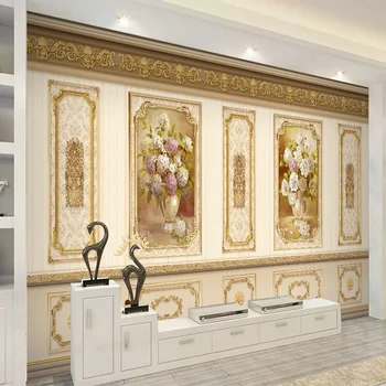 Özel Avrupa Lüks Bahçe Çiçek Altın 3D duvar bezi Oturma Odası Kanepe TV Arka Plan Dekoratif Duvar Kağıdı duvar tablosu
