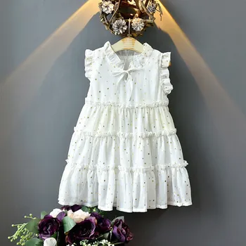 Kız Elbise Marka Lolita Yıldız Payetli Elbise Tasarım Çocuklar için 3-7 Yıl Kolsuz Prenses Parti Elbise