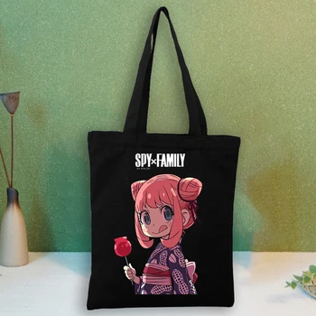 SPYFAMILY japon animesi alışveriş çantası Harajuku Casus X Aile Tuval Grafik Tote Anya Kendini Beğenmiş Casus Aile omuzdan askili çanta Kadın Ulzzang