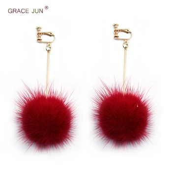 Grace Haziran Altın Renk Uzun Tarzı Vizon saç tokası Küpe Piercing Olmadan Kadınlar için Lüks Moda Hiçbir Delik Küpe Bijuteri