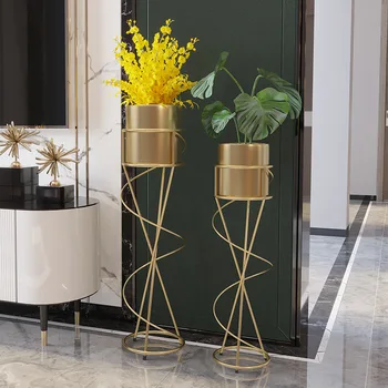 75/90cm Büyük Bitki Standı Pot İle Altın Uzun Demir Havzası High-end Ev Zanaat Vazo asılı bitki Çiçek Sepeti Düğün Dekor İçin