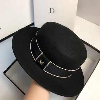 Kadınlar İçin şapka Geniş Ağız Avustralya Yün Fedora Şapka Bayanlar Siyah Panama Caz disket şapka Şerit Cloche Derby Kilise Kap