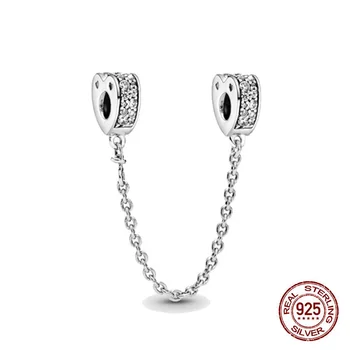 Yeni 925 Ayar Gümüş Aşk Kalp Temizle Pavé Güvenlik Zinciri Klip Charm Fit Orijinal Pandora Bilezik Kolye DIY Kadınlar Takı
