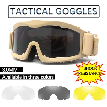 3 Lensler Askeri Çekim Gözlük Taktik Gözlük Paintball Güvenlik Gözlükleri CS Alan Çekim Koruyucu Gözlük Anti-kum UV