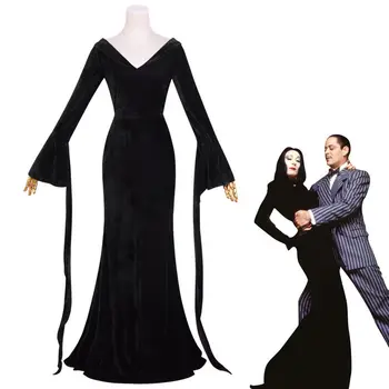 Cosplay Kostüm Çarşamba Addams Aile Film Morticia Cosplay Üniforma Elbise Siyah Peruk Kadınlar İçin Cadılar Bayramı Karnaval Anime Rol