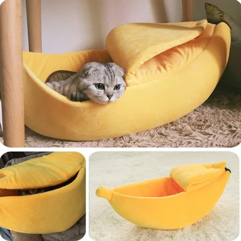 Muz Kedi Yatak Ev Rahat Sevimli Muz Köpek Yastık Kulübesi Sıcak Taşınabilir Evcil Hayvan Sepeti Malzemeleri Mat Yatak Kediler ve Yavru Kedi