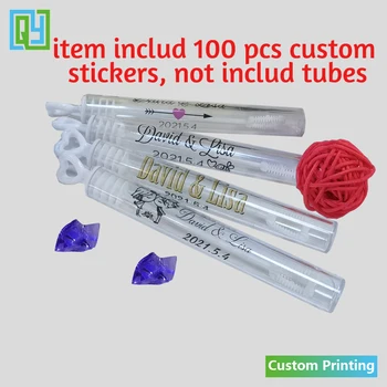 100 adet 20x45mm Kişiselleştirilmiş Baskı Düğün Parti Hediye Kullanımı için Kabarcık Değnek Şişe Şeffaf Etiket Temizle Favor Sticker Hiçbir Tüp