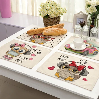 42 * 32 cm Kawaii baykuş Desen Mutfak Placemat Pamuk Keten yemek masası Paspaslar Coaster Pad Kase Fincan Mat Ev Dekor için