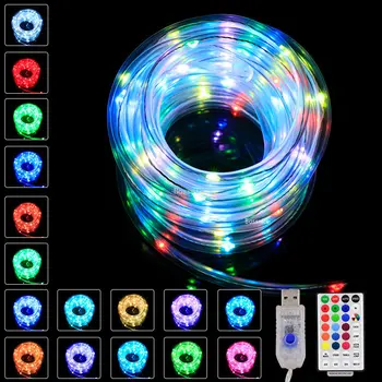 12 M LED açık alan su geçirmez projektör tüp halat şerit dize ışık 16 Renkler USB uzaktan RGB lamba Garland düğün ev dekor
