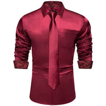 Kırmızı Sarı Ekleme Zıt Renkler Gömlek Erkekler İçin Uzun Kollu erkek Elbise Gömlek Tasarımcısı Streç Saten Erkek Giyim Bluzlar