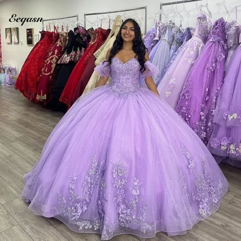 2023 Vestidos De XV Años Quinceanera Elbiseler Leylak Sparkly Aplike Tatlı 16 Doğum Günü Önlük Meksika Kızlar Doğum Günü Giyim