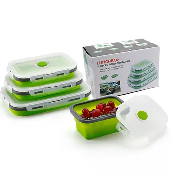 Gıda Saklama Kapları Silikon Öğle Yemeği Kutuları 4 Paket Katlanabilir Kullanımlık Bpa içermeyen Ve Mikrodalga kasa Mutfak Meyve Kutusu
