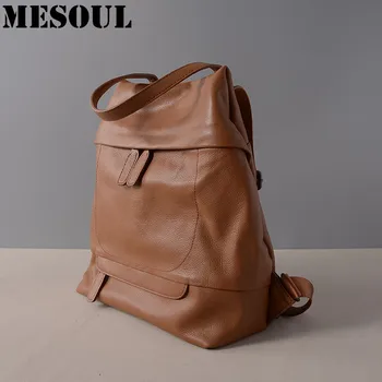 Kadın sırt çantası Hakiki Deri Çanta Kızlar İçin okul sırt çantası kahverengi Sırt Çantası Moda Yumuşak İnek Deri Kadın kol çantası Çanta