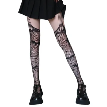 Gotik Yarasa Web Uzun Çorap Kadın Fishnet Çorap Harajuku Yarasa Cosplay Külotlu Sıkı Lolita Elbise Medias De Mujer
