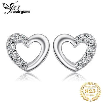 JewelryPalace Kalp Aşk Yuvarlak Kübik Zirkonya 925 gümüş Saplama küpe Kadınlar ıçin Romantik Nişan Takı Parti Hediye
