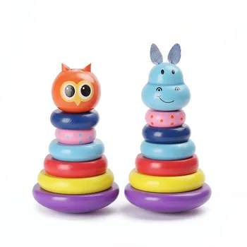 Ahşap çocuk oyuncakları Renkli Gökkuşağı Yapı Taşları Yapı Oyunu Komik Hayvanlar Gökkuşağı İstifleme Kuleleri Tumbler Oyuncaklar Çocuklar Hediyeler