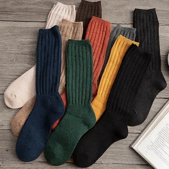 Düz Renk Pamuk Çorap Sonbahar / Kış Sıcak kadın Çorap Yumuşak Rahat Örme Kızlar Rahat Çorap Orta Uzun Kadın Sox