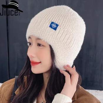 Yeni Kadın Şeker Renkler Kış Kulaklığı Kış Şapka Moda Taklit Kürk Örme Şapka Kpop Tarzı Yumuşak Bere Şapka Kadın Streetwear Kap