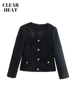 Kadın Zarif Pullu Kırpılmış Blazers Setleri Kadın Tek Göğüslü Üst + Etek 2 Parça Set 2022 Sonbahar Ofis Bayan Streetwear Takım Elbise