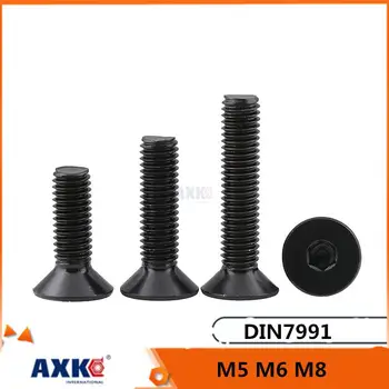 1/20 adet DIN7991 M5 M6 M8 Siyah 304 Paslanmaz Çelik Altıgen Altıgen Soket Düz Havşa Allen başlı vida Cıvata Uzunluğu 6-100mm