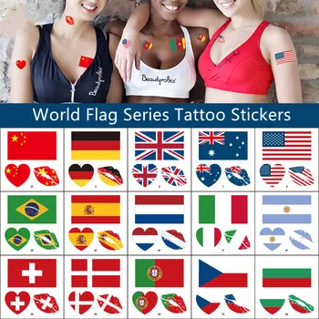 1 ADET Dünya Bayrağı Serisi Dövme Çıkartmalar Su Geçirmez Bayrak Dövme Çıkartmalar Maraton Yarışı Dudaklar Vatansever Dövme Çıkartmalar Yüz Çıkartmalar