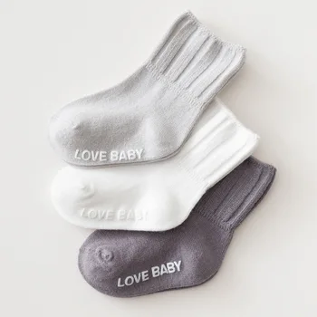 3 Çift / grup Bebek Kız Erkek Çorap Çorap Düz Renk Kaymaz Yenidoğan Bebek Çorap Sonbahar Kış Örgü Pamuk Çocuklar Kat Çorap