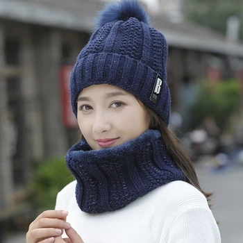 2020 Kış kadın Şapka Kapaklar Örme Yün Sıcak Eşarp Kalın Rüzgar Geçirmez Yün Çok Fonksiyonlu Şapka Eşarp Seti kadınlar İçin