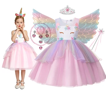 Karnaval Unicorn Elbise Paskalya Prenses Elbise Çocuklar Kızlar İçin Elbiseler Kostüm Çocuk Doğum Günü Elbise düğün elbisesi Vestidos 2-10