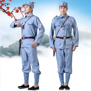 Mavi Gri Askeri Üniforma Kostüm Çocuk Yetişkinler İçin Sekizinci Rota Ordu Giyim Cadılar Bayramı Sahne Performansı
