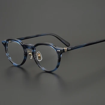 Retro Yuvarlak Asetat Optik Gözlük Çerçeve Erkekler Vintage Miyopi Reçete Gözlük Kadınlar Japon El Yapımı Lüks Gözlük KC75