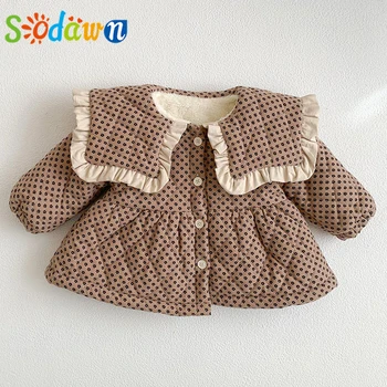 Sodawn Kış Uzun Kollu Sıcak Kore Yaka Polka Dot Ceket Kalın Kadife Kız Bebek Kıyafetleri Yeni Doğan Bebek