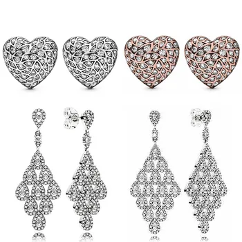925 Ayar Gümüş Köpüklü Desen Kalp Basamaklı Glamour Küpe Kristal Kadınlar Hediye İçin moda takı