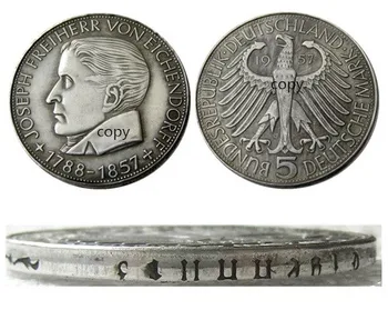 ALMANYA (Federal Cumhuriyeti) 5 Mark 1957 J Gümüş Kaplama Kopya Para