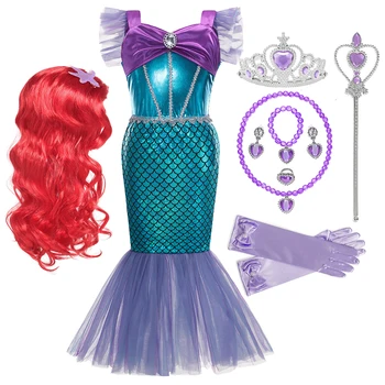 Kız Prenses Küçük Denizkızı Ariel Elbise Çocuklar Cosplay Fantezi Kostüm Çocuk Karnaval Doğum Günü parti giysileri yaz elbisesi Up