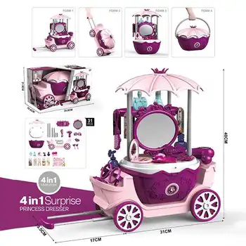 4 İN 1 Tatil doğum günü hediyesi Çocuk Kız Prenses oyna Pretend Simülasyon makyaj oyuncaklar güzellik arabası Bebek kız tuvalet masası