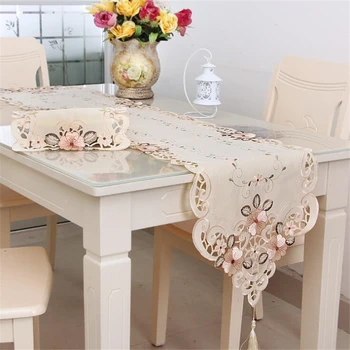 Klasik İşlemeli Masa Koşucu Masa Örtüsü Vintage Çiçekli Dantel Püskül Masa Örtüsü Ev Partisi Düğün Yemeği masa süsü Kumaş
