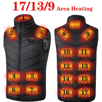 17 ADET ısıtmalı ceket moda erkek kadın ceket akıllı USB elektrikli ısıtma termal sıcak giysiler kış avcılık ısıtmalı yelek