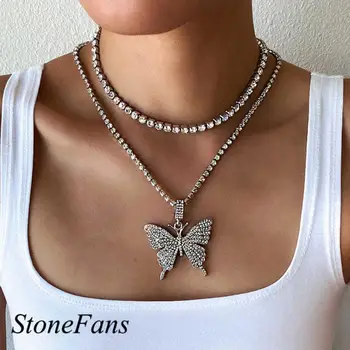 Stonefans Moda Büyük Kelebek Kolye Kolye Gerdanlık Kadınlar için Parlak Lüks Takı Rhinestone Bildirimi Kolye Hediye için
