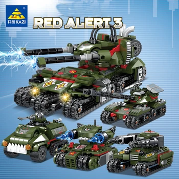 KAZI 4-İN-1 Askeri Serisi Zırhlı Araç Tankı Asker Modeli Seti Çocuk Zeka Monte çocuk Yapı blok oyuncaklar Hediye