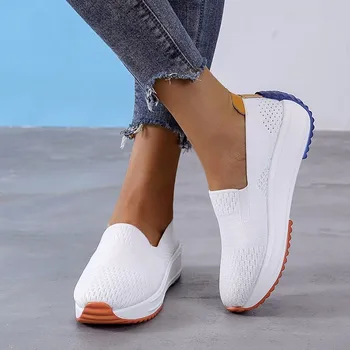 Kadın Sneakers Flats Slip-on Örgü Ayakkabı Bayanlar Nefes Hafif Düz Renk loafer'lar Femme tenis masculino ayakkabı kadınlar için