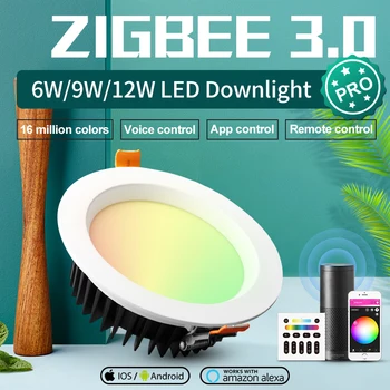 ZigBee 3.0 Pro 6W 9W 12W Akıllı WiFi RGBCCT tavan lambası İle Çalışmak Amazon Echo Plus SmartThings App / Ses / Uzaktan Kumanda