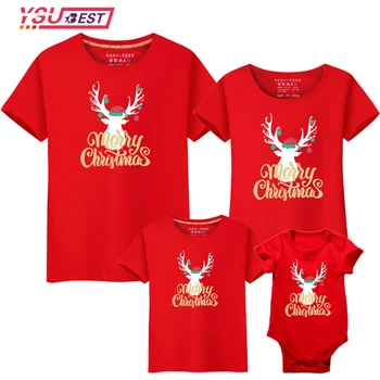 Merry Christmas T Shirt Noel Aile Kıyafetleri Giysileri Yılbaşı Hediyeleri 2021 Noel Aile Eşleştirme Gömlek Baba Anne Çocuk Bebek
